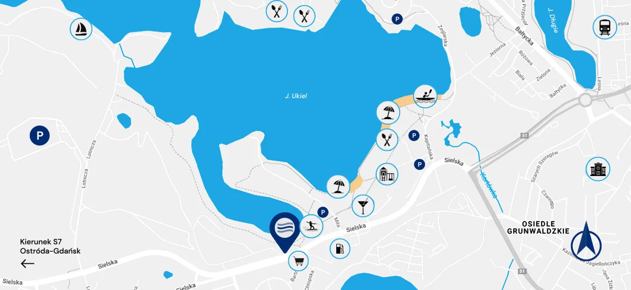 Mapa restauracji Olsztyn Stare Miasto Jezioro Ukiel