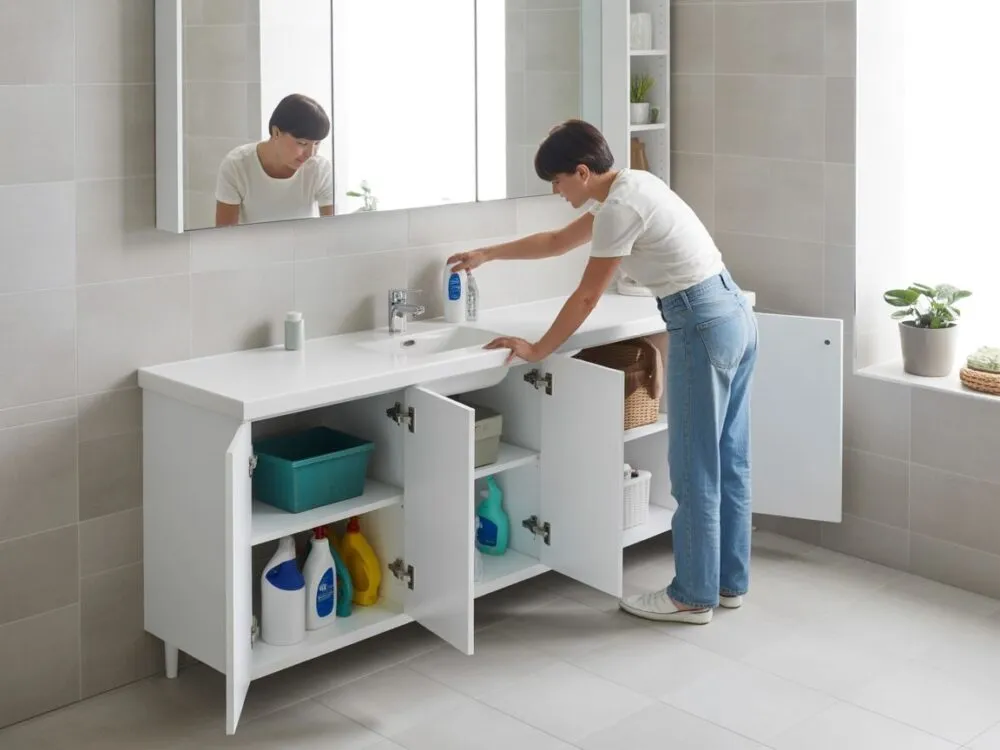 uszczelnianie otwor&oacute;w szafki pod umywalką, zabezpieczenie krawędzi mebli łazienkowych