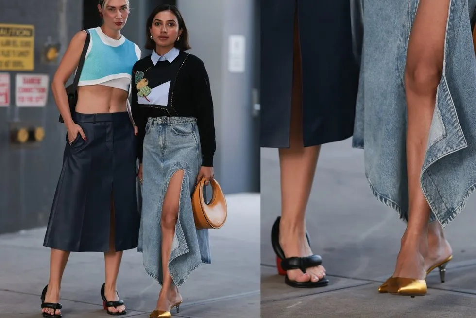 stylizacje klapki na obcasie sukienka jeansy