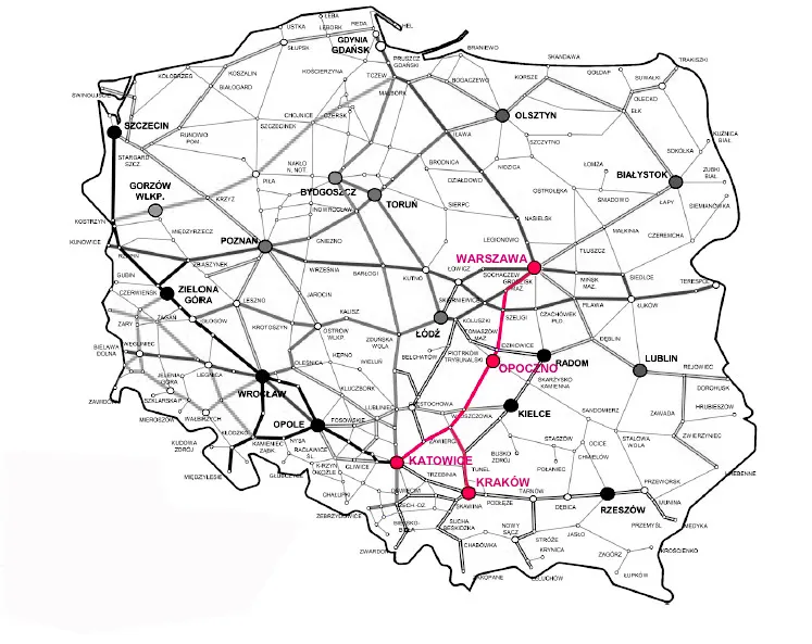 Mapa stacji kolejowych Opoczno i Opoczno Południe