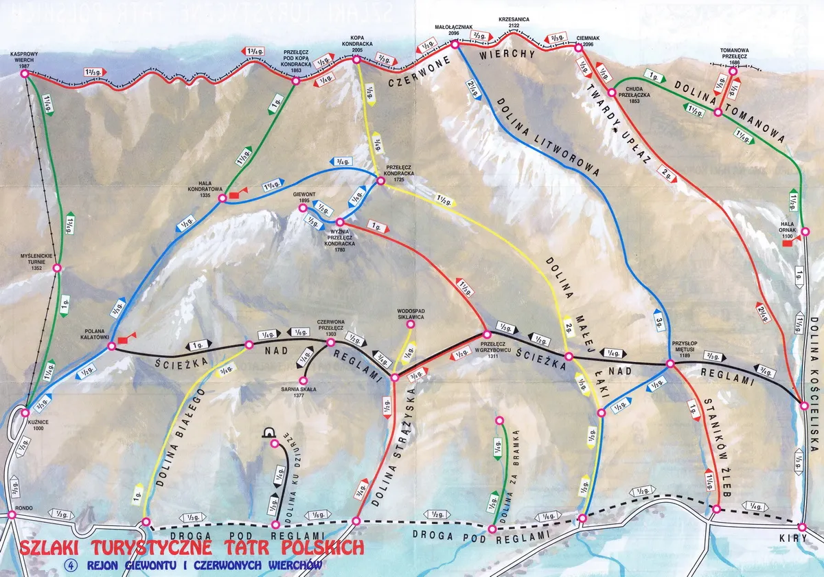 mapa szlaków Tatry przykłady kolorów