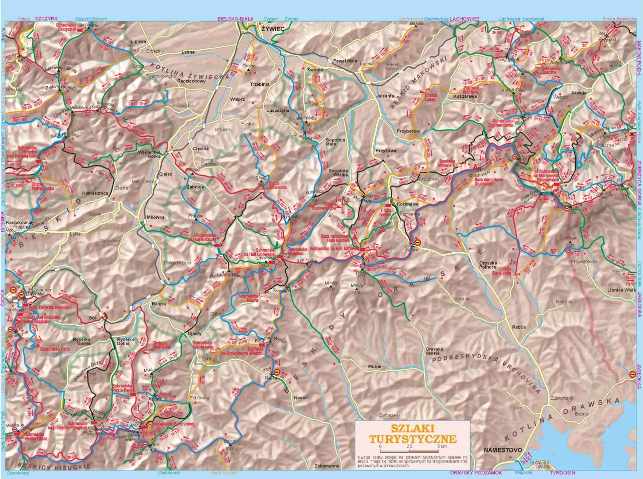 Mapa szlak&oacute;w turystycznych Beskid Żywiecki Muńcoł