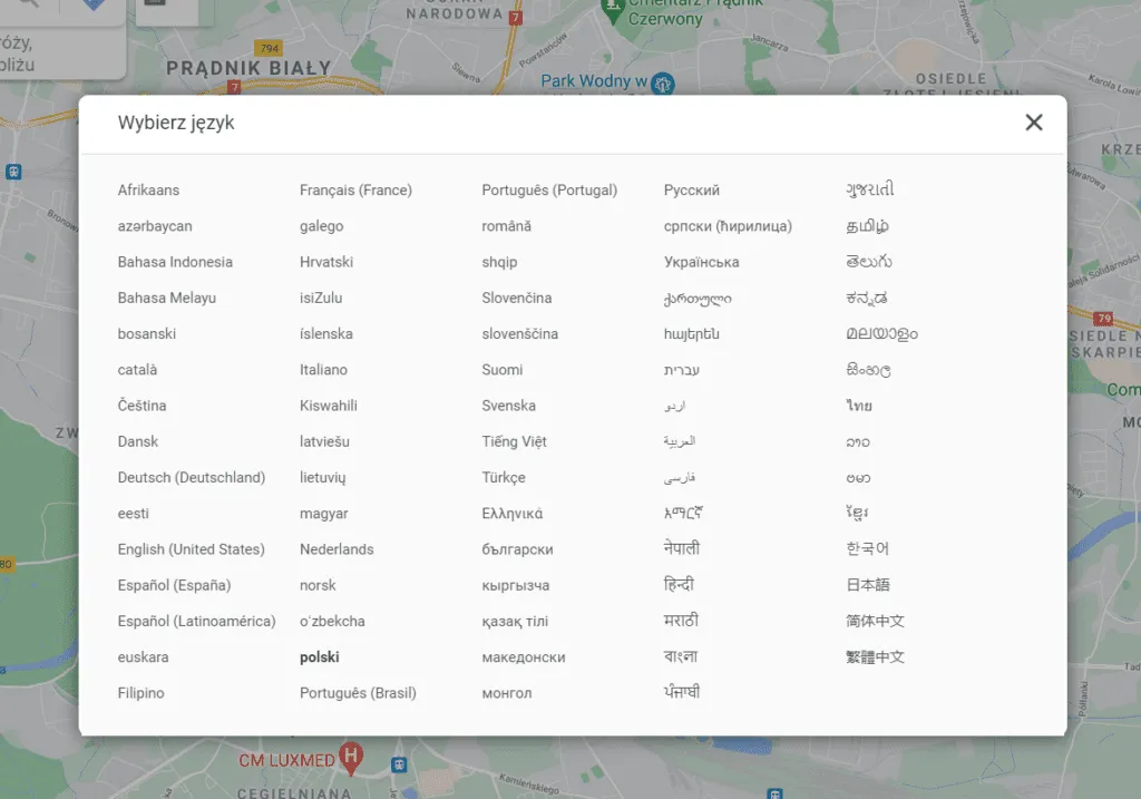 ustawienia języka konta Google