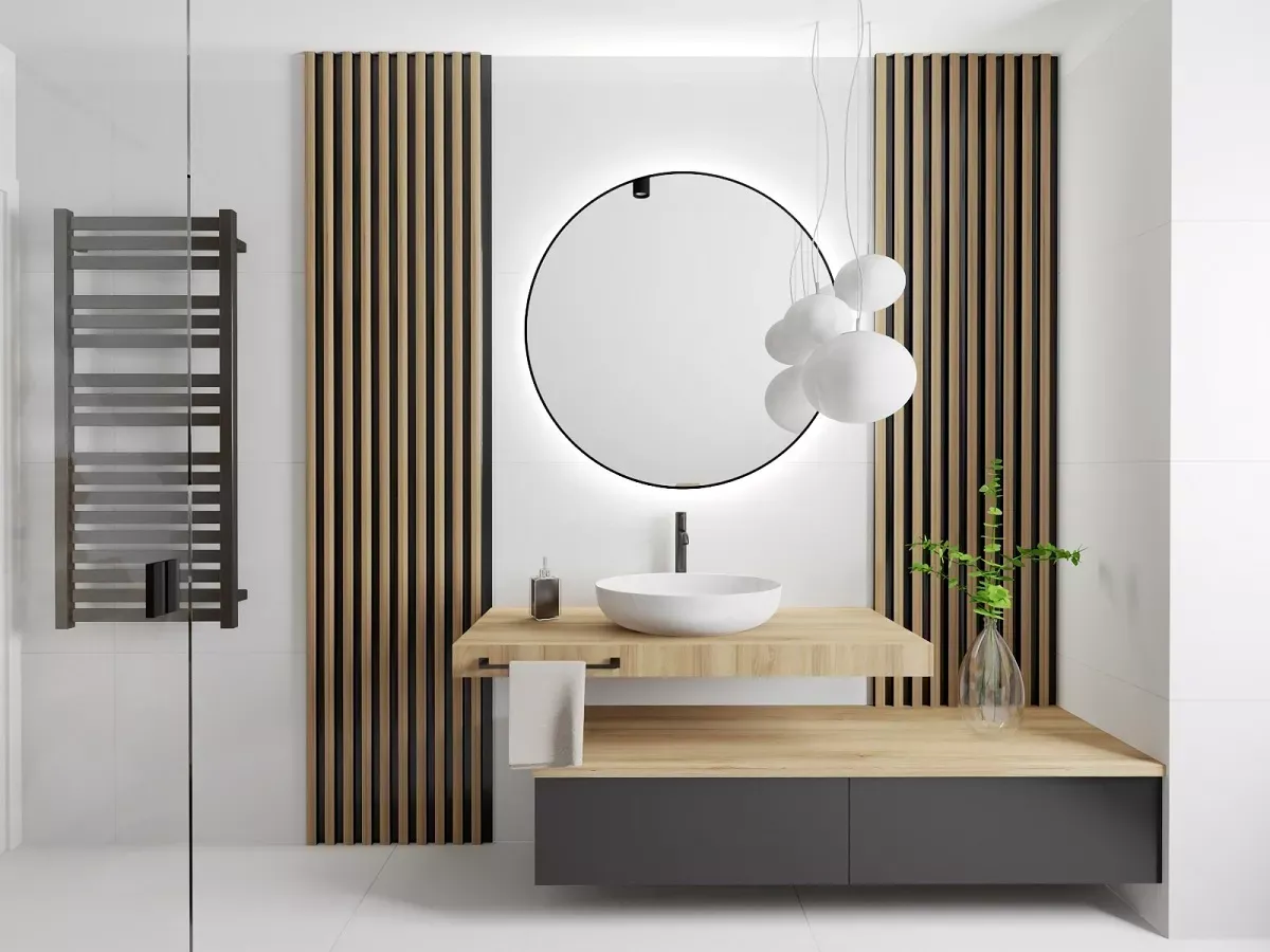 drewno w łazience lamele