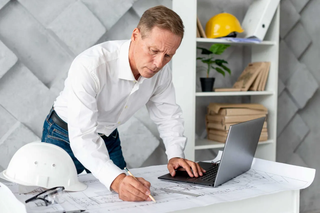 inżynier budowy na placu budowy i inżynier projektant w biurze