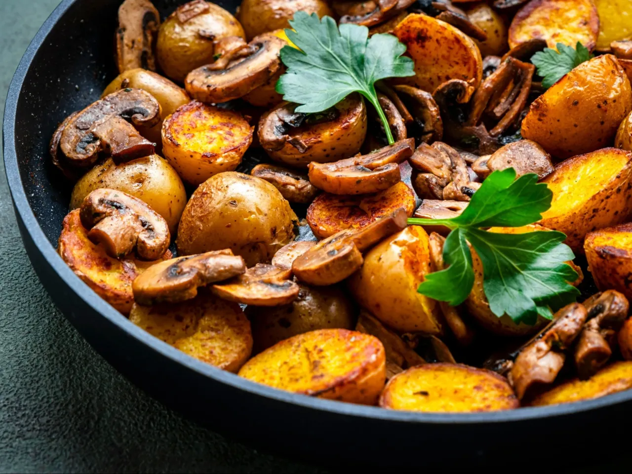 Złociste ziemniaczki i pieczarki na patelni – idealne danie, gdy szukasz, co na obiad szybko i tanio.