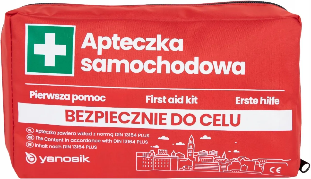 zawartość apteczki samochodowej DIN 13164