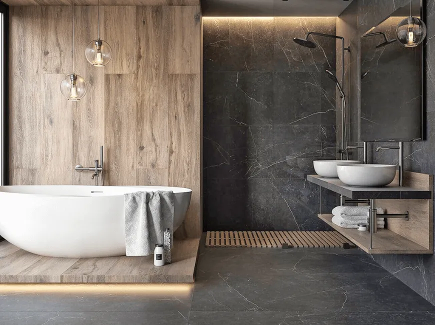 Przykłady wykończenia łazienki w drewnie