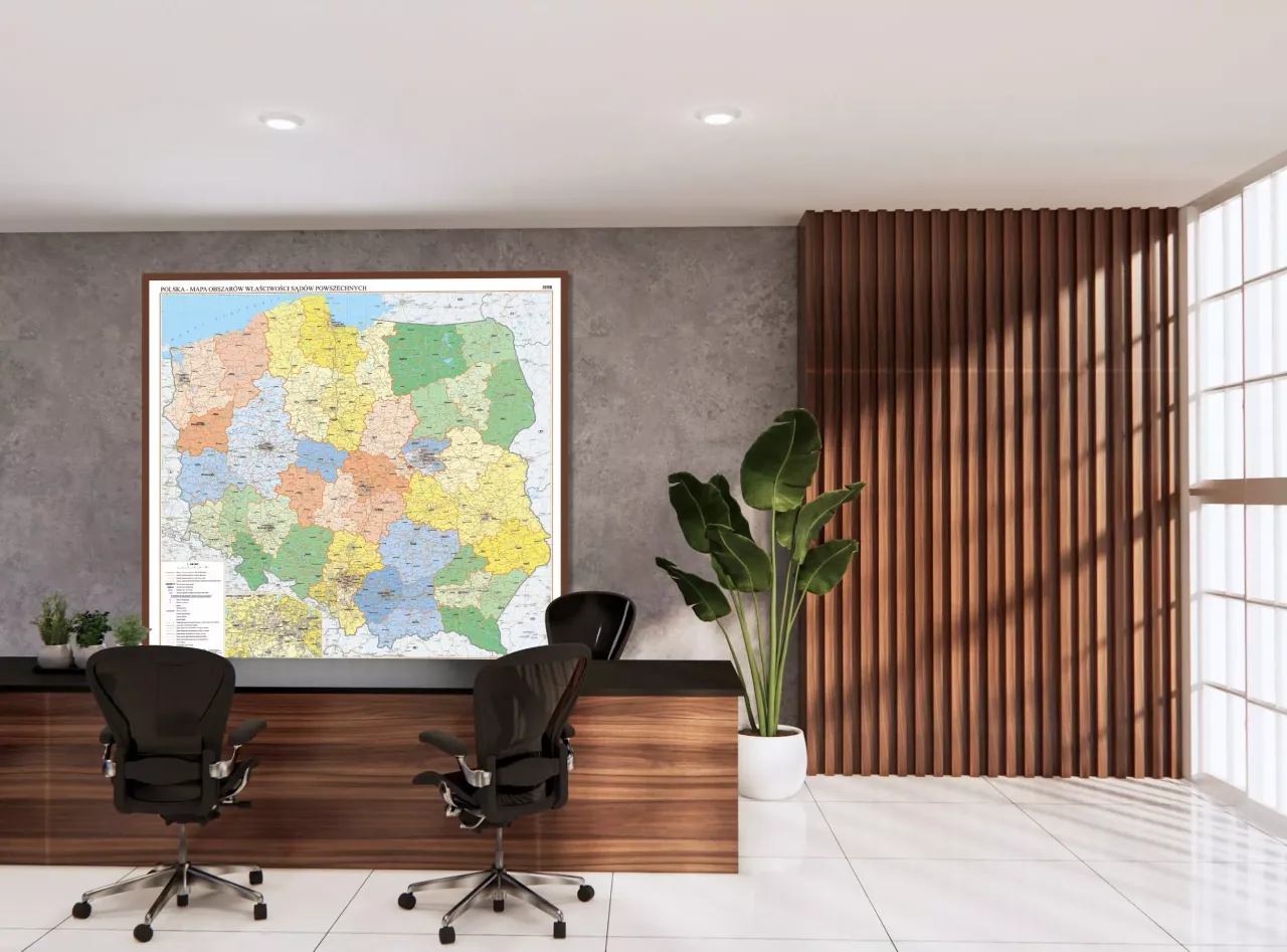 Mapa Polski z zaznaczonymi sądami okręgowymi