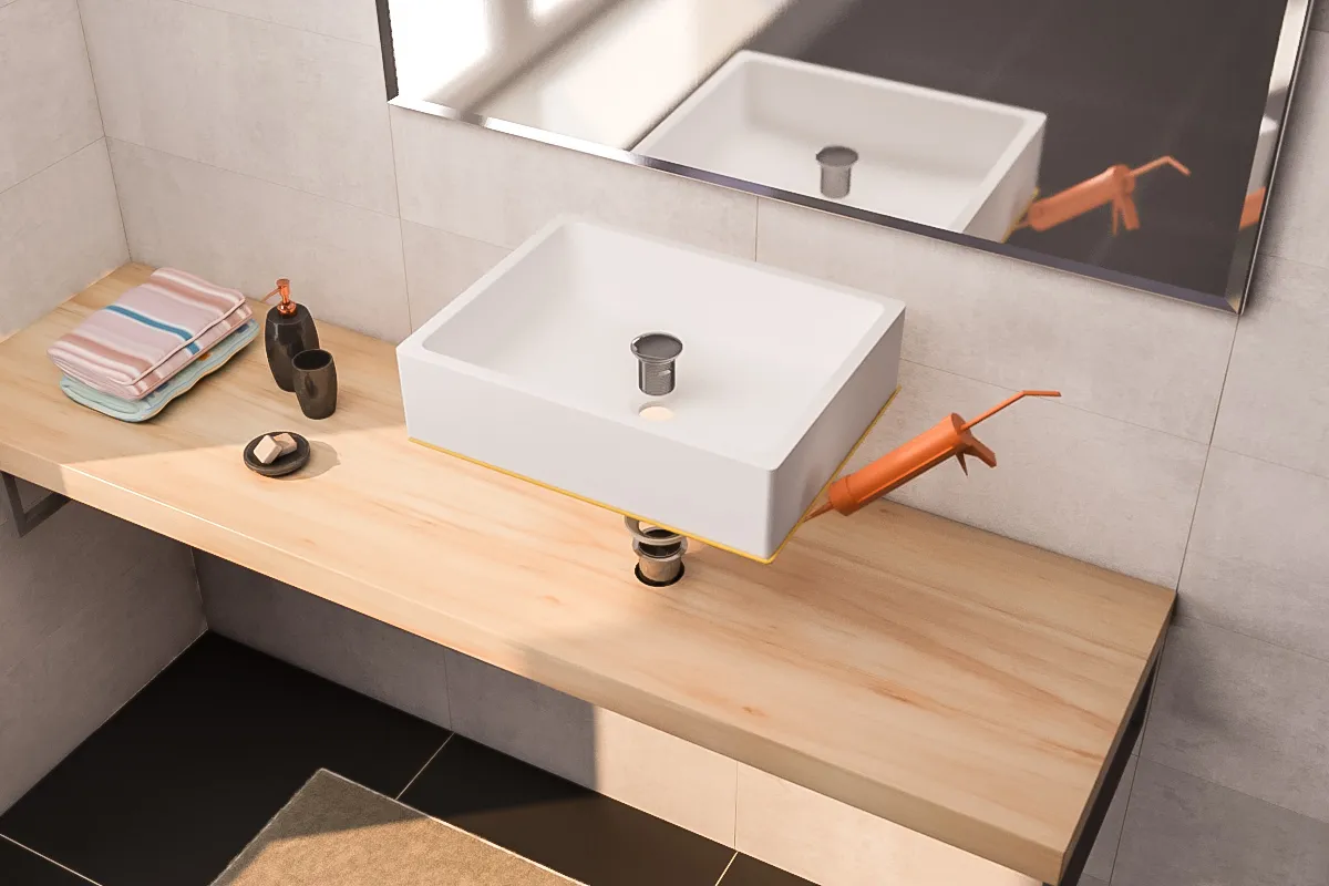 Montaż syfonu do umywalki nablatowej. Uszczelnianie krawędzi umywalki.