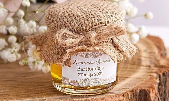 DIY podziękowania komunijne słoiczki mi&oacute;d etykiety
