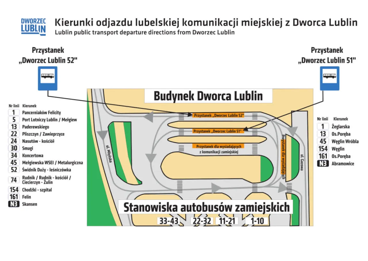 Mapa Dworzec Lublin Gł&oacute;wny Dworzec Metropolitalny