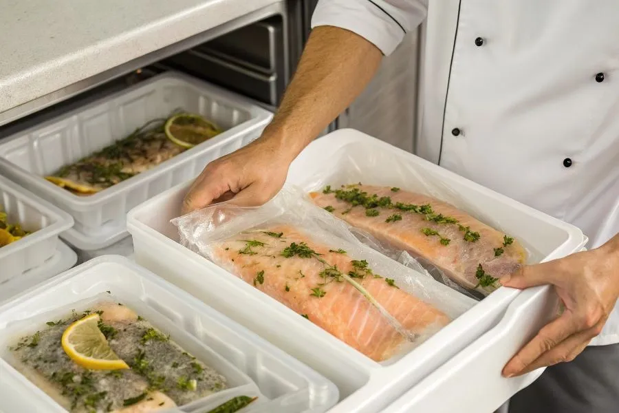 Ryba po grecku w pojemnikach do mrożenia