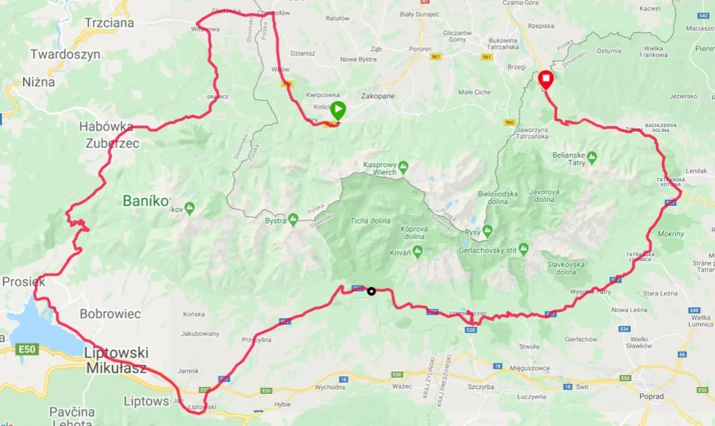 mapa tras motocyklowych Tatry, motocykl na krętej górskiej drodze