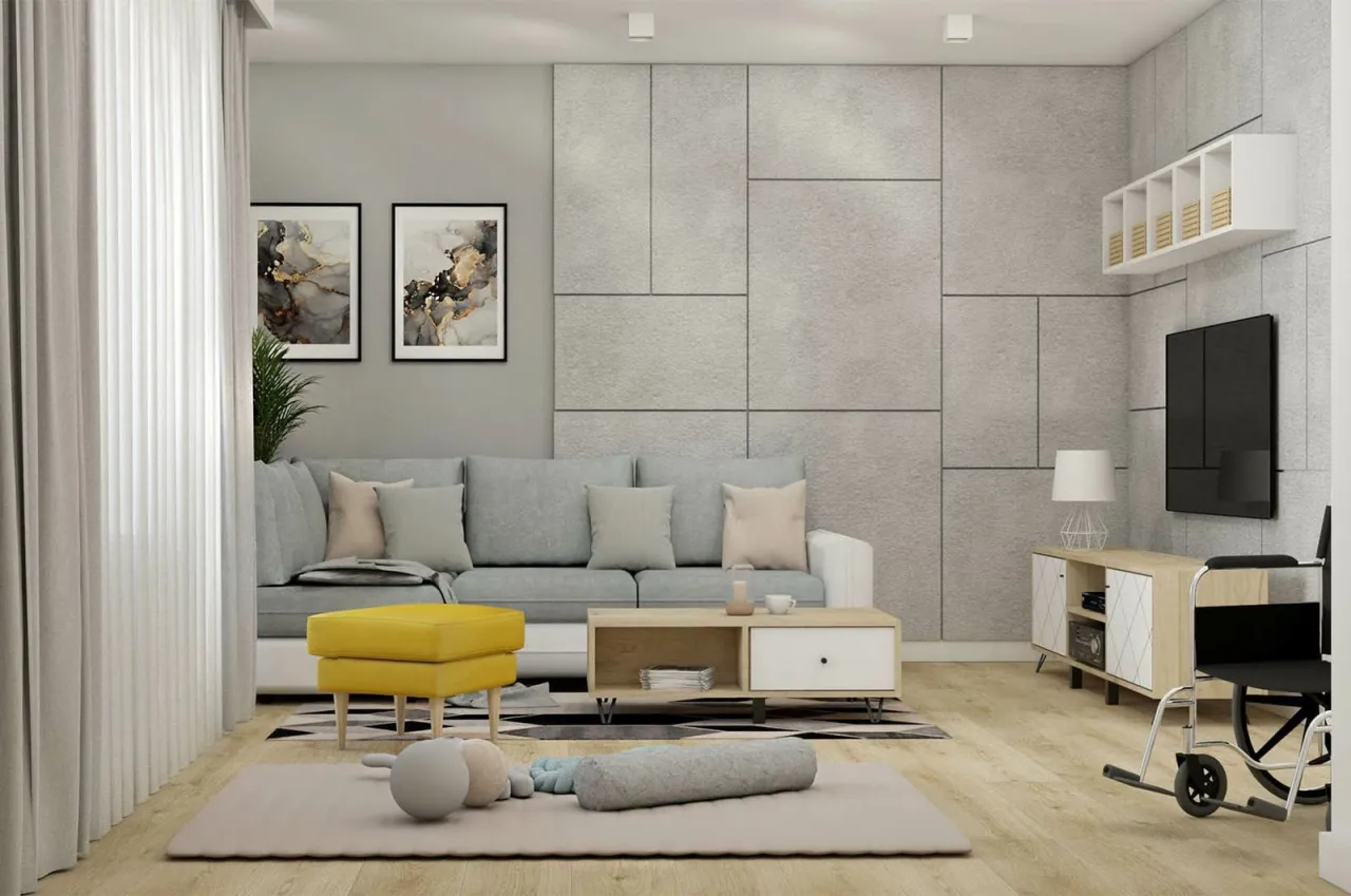 tekstylia ocieplające szary salon