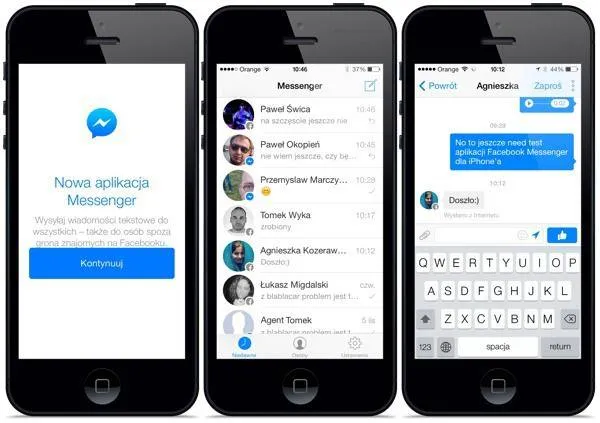smartfon z aplikacją messenger na ekranie, ikona aktualizacji
