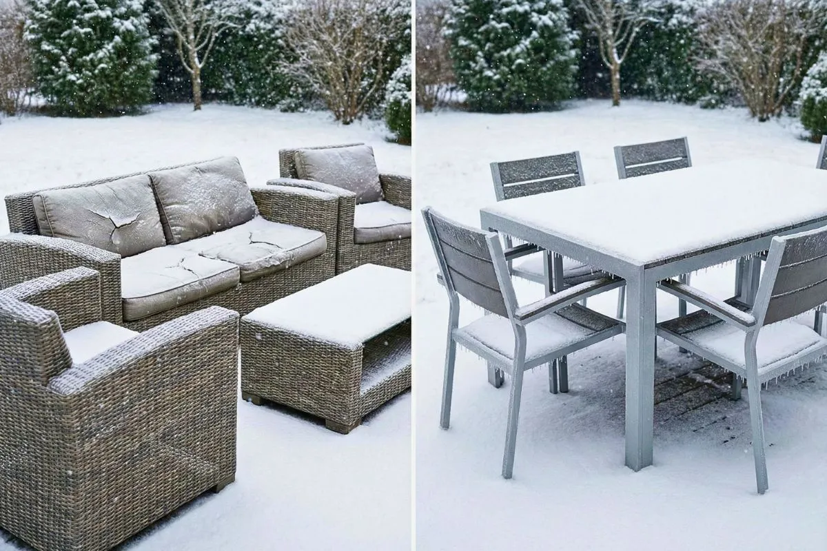 Meble ogrodowe technorattan zima deszcz mróz