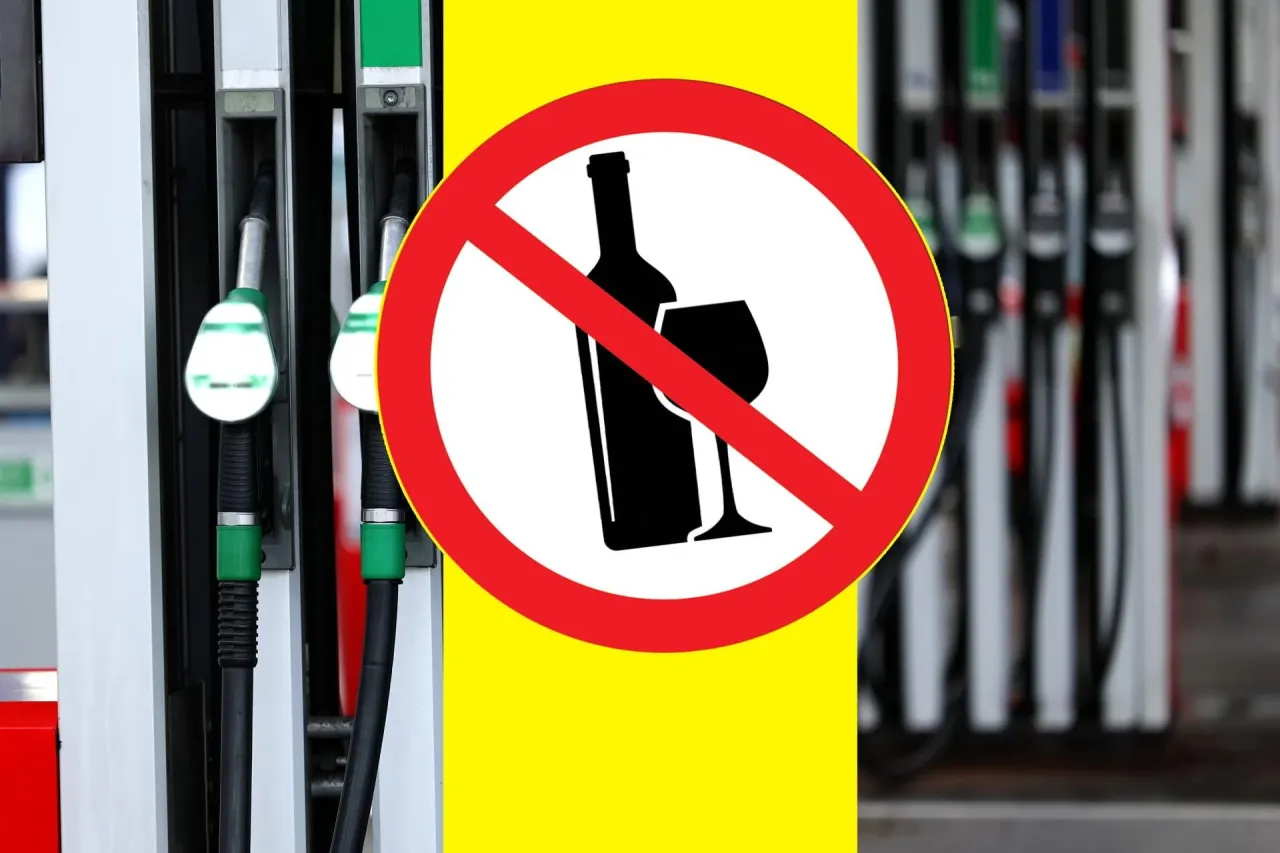 Znak zakazu sprzedaży alkoholu na stacjach paliw. Prawdziwe powody wprowadzenia zakazu sprzedaży alkoholu na stacjach paliw to bezpieczeństwo.