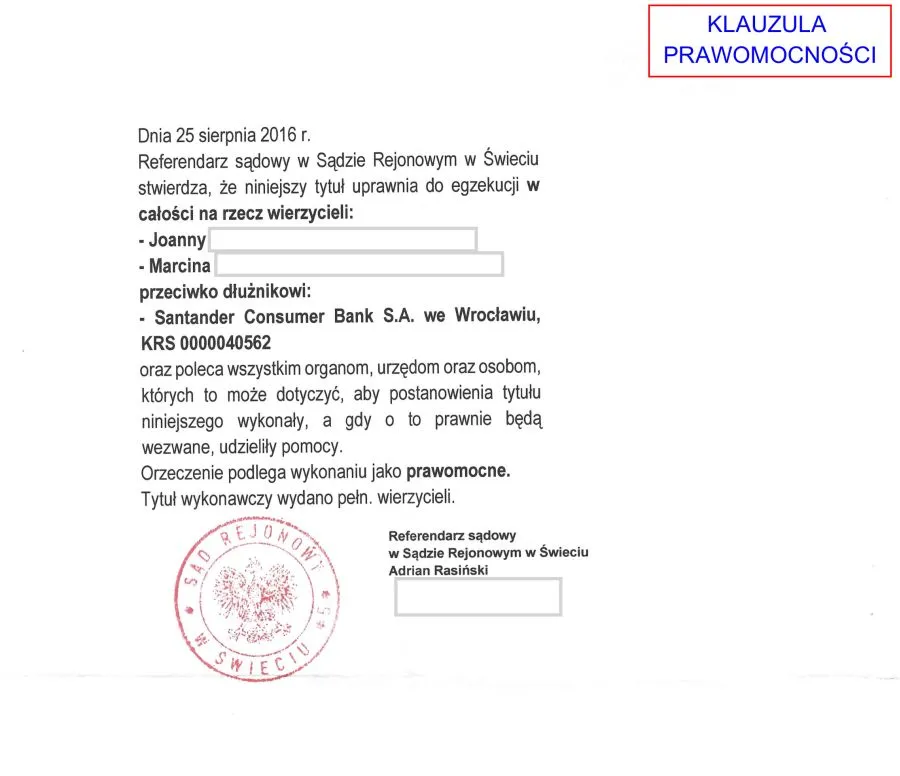 pieczęć prawomocności wyroku sądowego