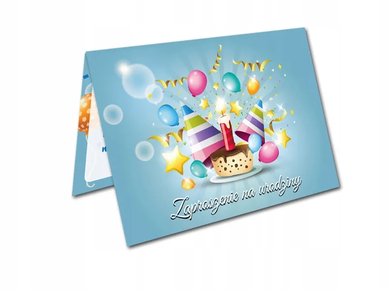 kolorowe zaproszenia urodzinowe na stole z konfetti