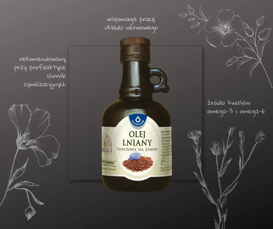 olej lniany tłoczony na zimno nierafinowany etykieta