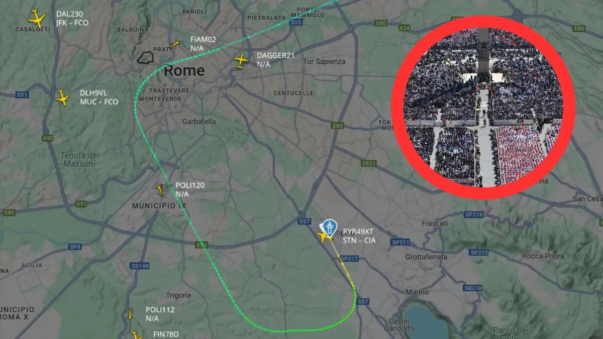 samolot startujący z Krakowa, widok na Rzym z lotu ptaka