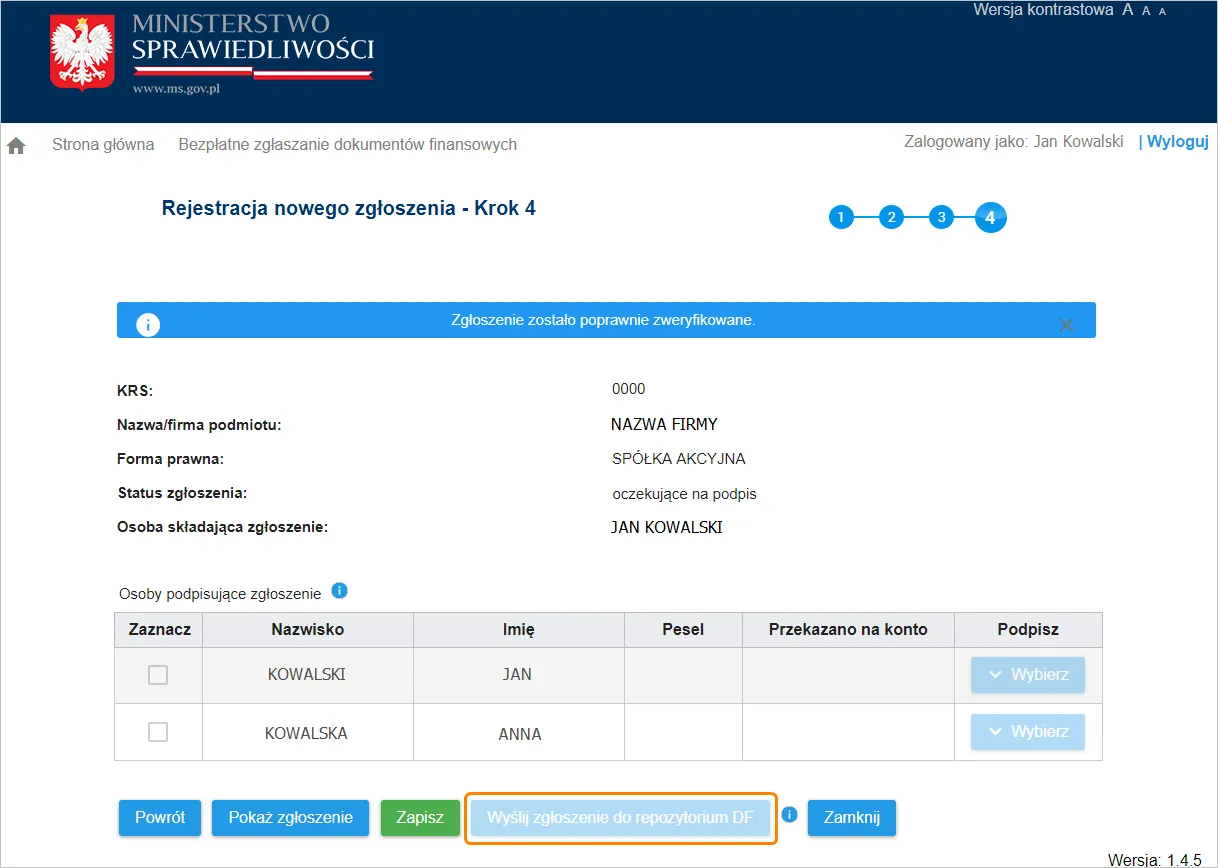 Ekran płatności KRS online