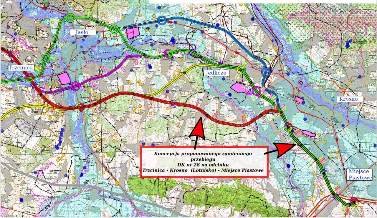 Mapa trasy Jasło Krosno bus