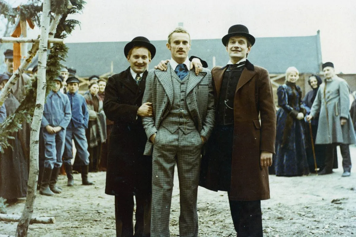 Andrzej Wajda i Daniel Olbrychski na planie filmu Ziemia obiecana