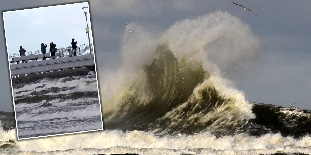 Ludzie obserwujący sztorm z bezpiecznej odległości na wybrzeżu