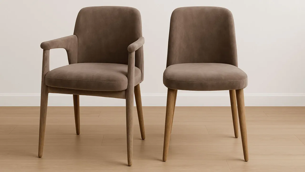 Różne typy krzeseł jadalnianych z podłokietnikami i bez