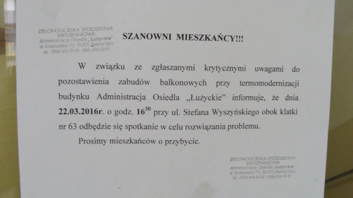 wz&oacute;r pisma do sp&oacute;łdzielni remont balkonu