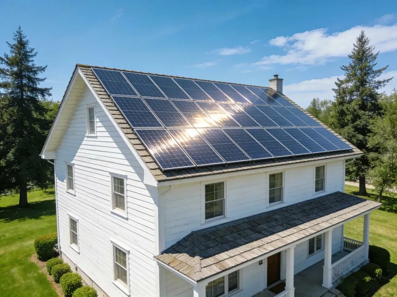 Nowoczesny dach z zainstalowanymi panelami fotowoltaicznymi