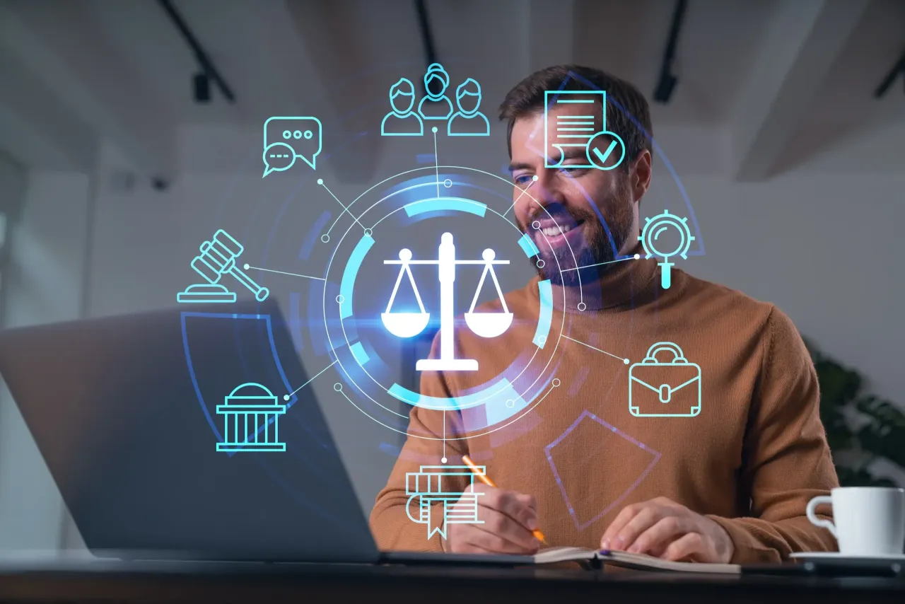 legal tech, sztuczna inteligencja w prawie, prawnik z tabletem