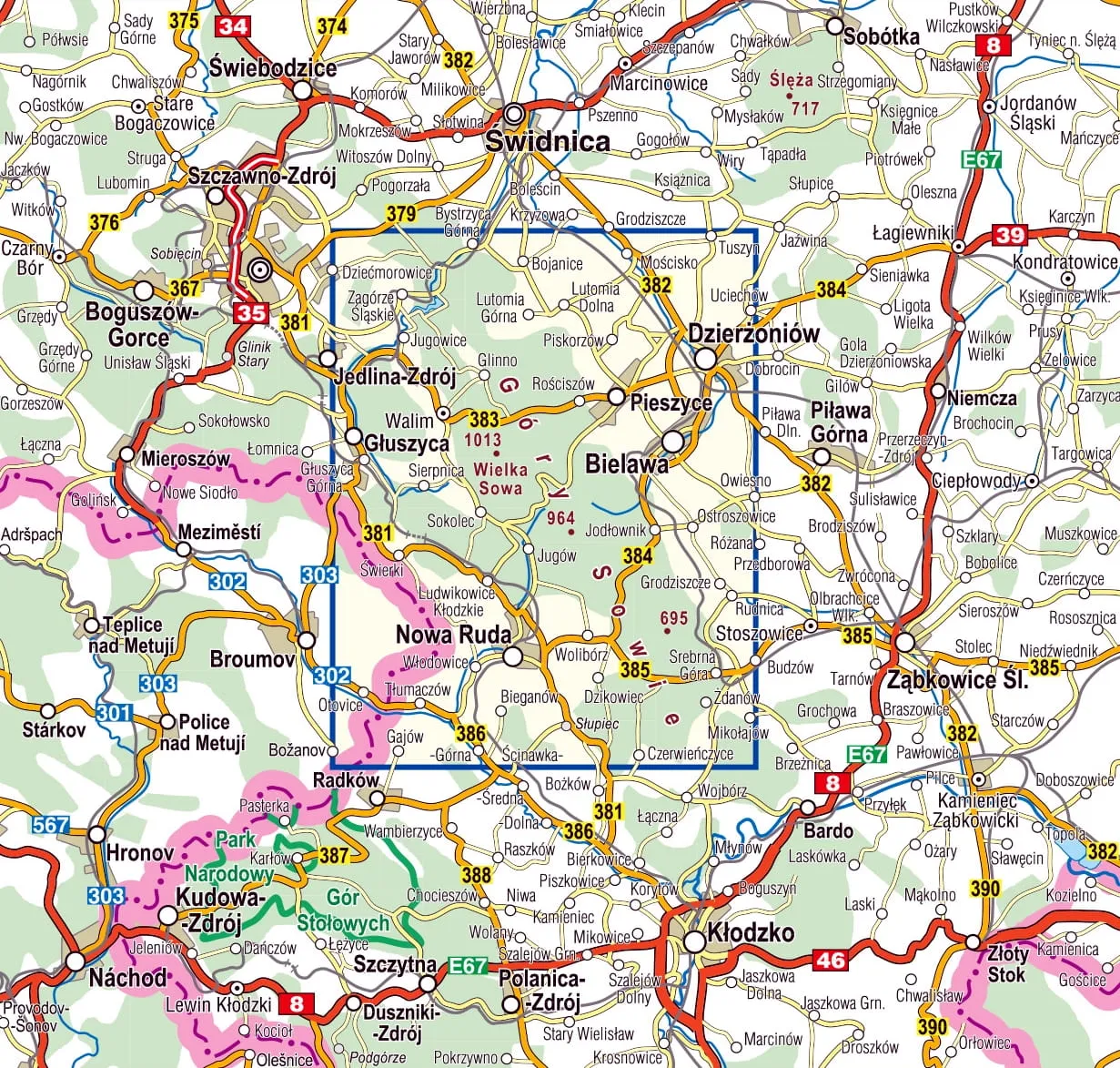 Góry Sowie mapa atrakcji turystycznych