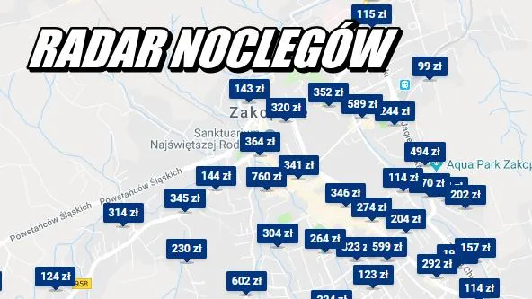 Mapa Polski z zaznaczonymi średnimi cenami noclegów w miastach