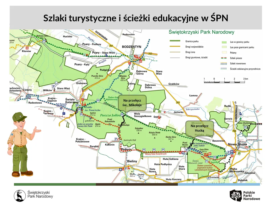 Mapa szlaków pieszych Góry Świętokrzyskie