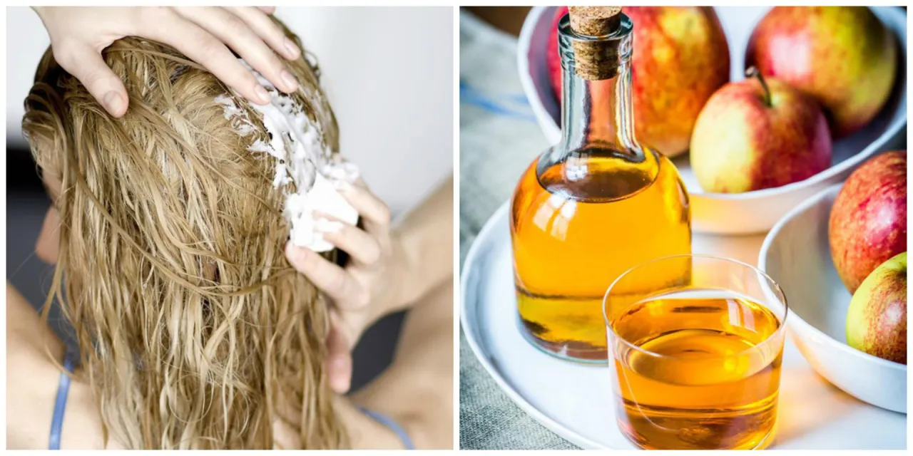 Domowe sposoby na łupież: aplikacja pianki na włosy i ocet jabłkowy z jabłkami.