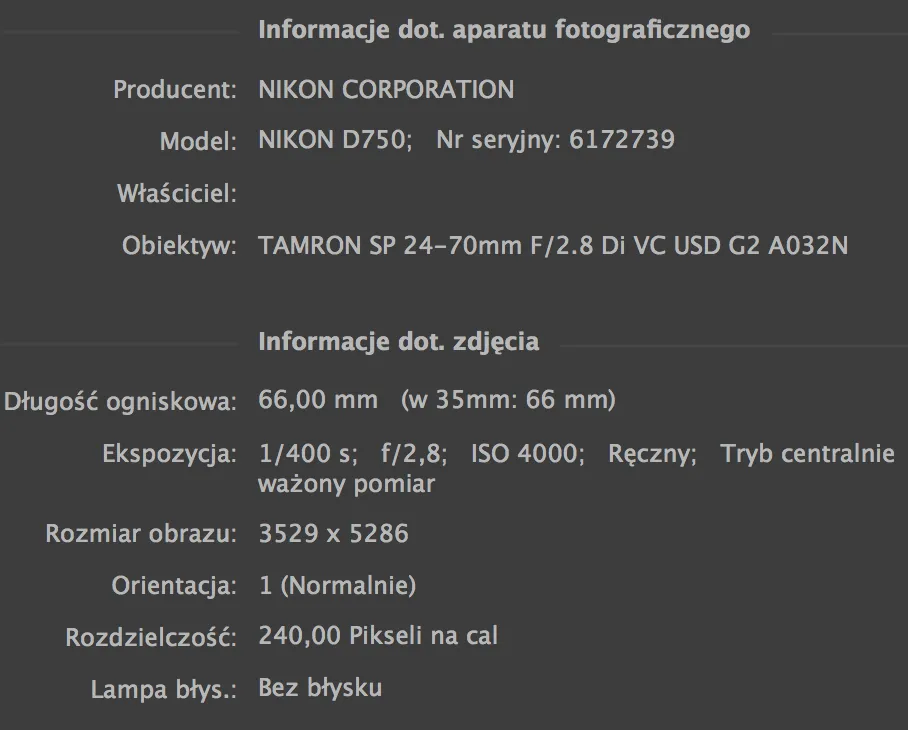 Aparat cyfrowy dane EXIF