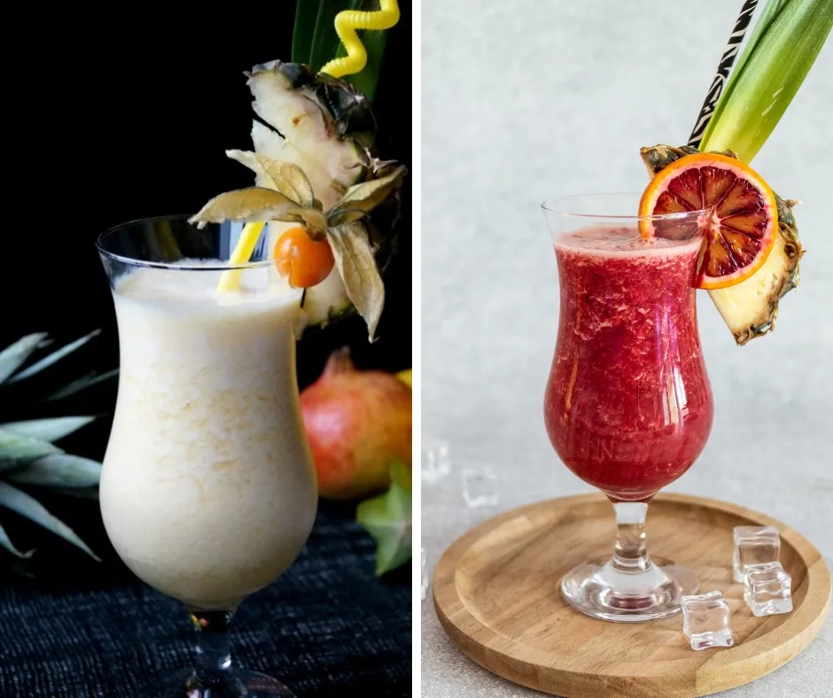 proste drinki z Malibu z colą i sokiem ananasowym w wysokich szklankach