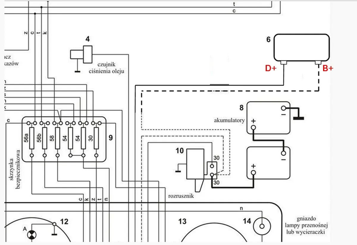 Schemat podłączenia alternatora Ursus C-330