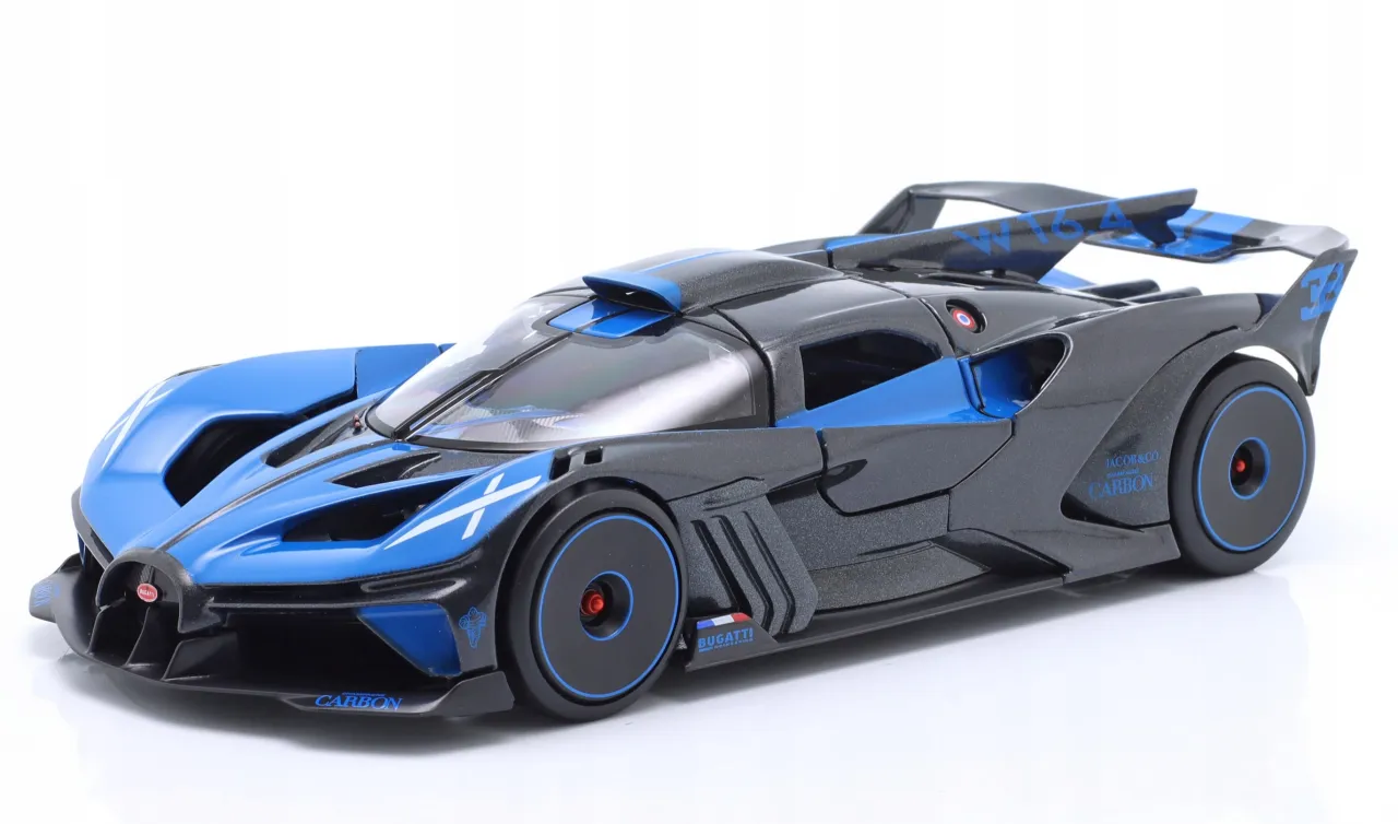 Model Bugatti Bolide w kolorze czarno-niebieskim. Zastanawiasz się, ile kosztuje Bugatti Bolide? Ten model to marzenie każdego fana motoryzacji.