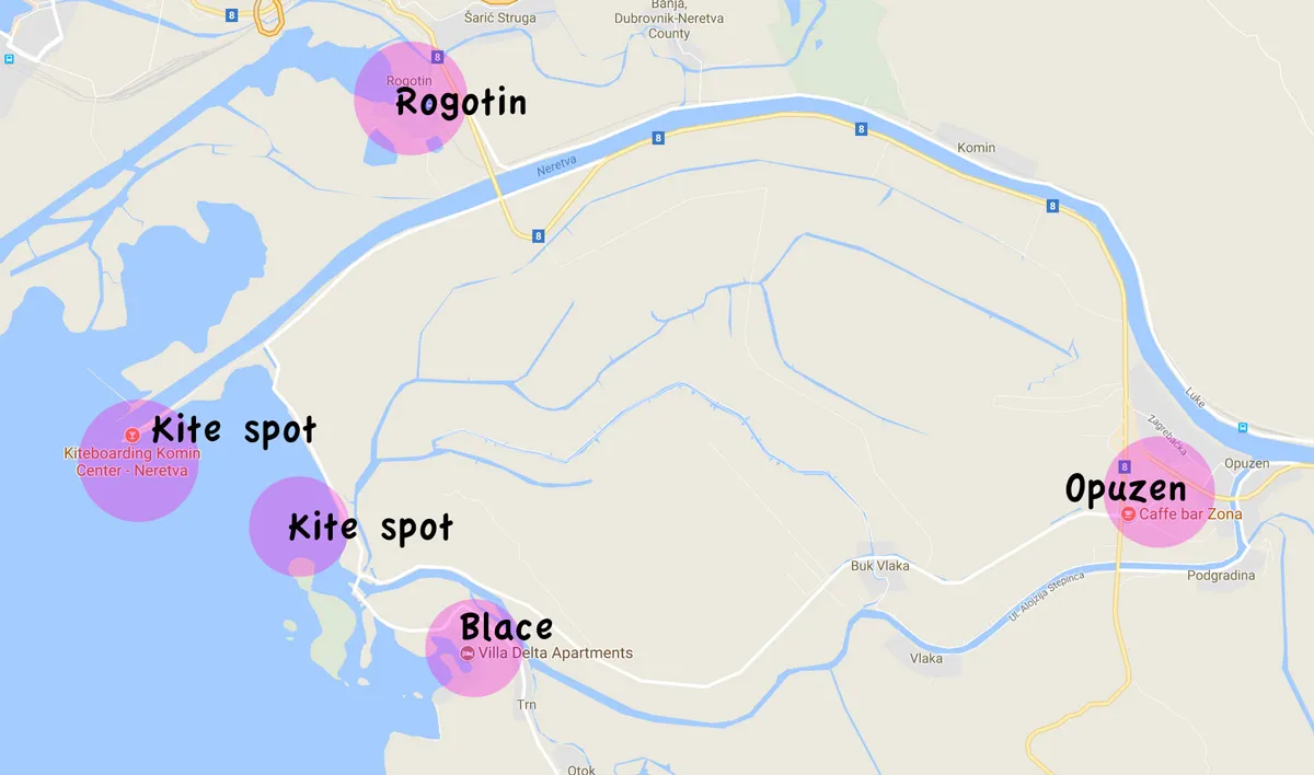kitesurfing Chorwacja mapa spot&oacute;w