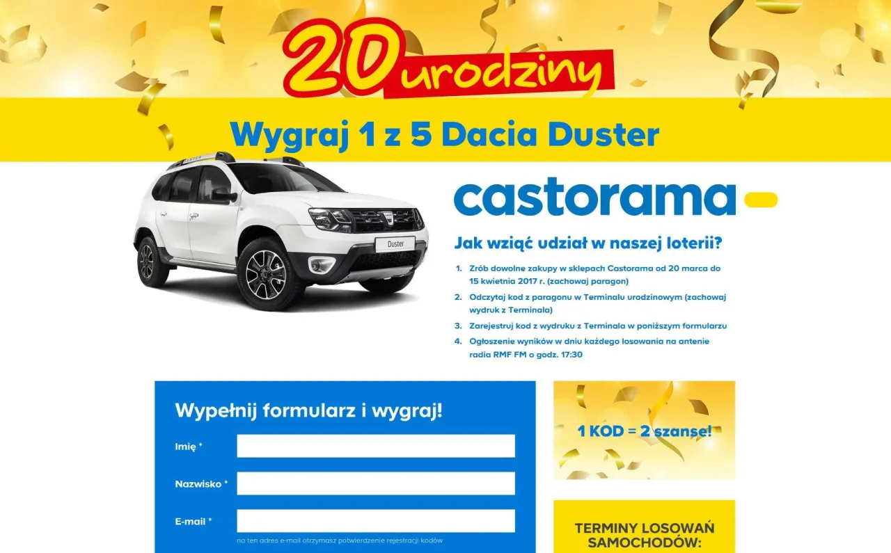 Konkurs Castorama: wygraj Dacię Duster! Wypełnij formularz i weź udział w loterii.