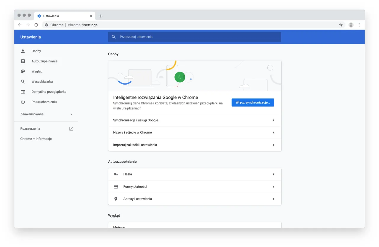 Podstawowe ustawienia Google Chrome