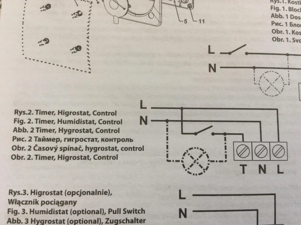 schemat podłączenia wentylatora łazienkowego z timerem 3 przewody