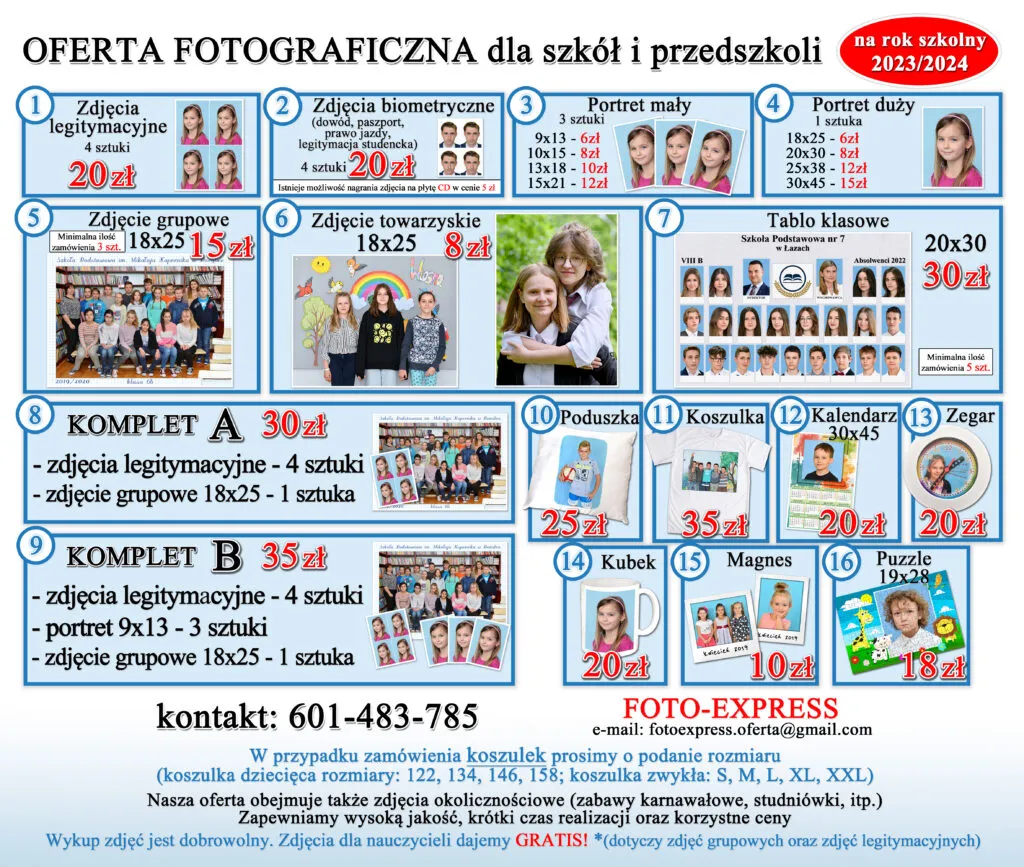 cennik fotografii komunijnej tabela