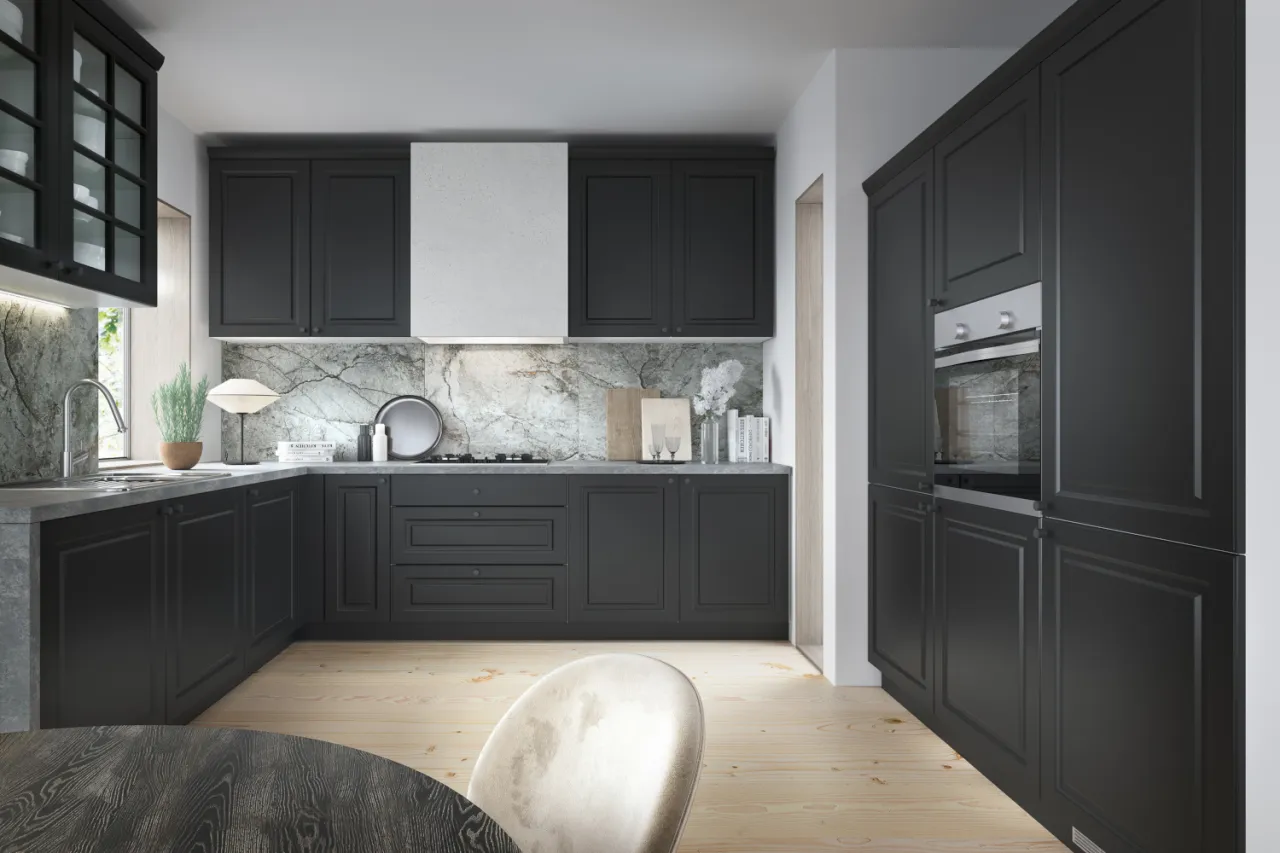 grafitowa kuchnia aranżacje z blatem