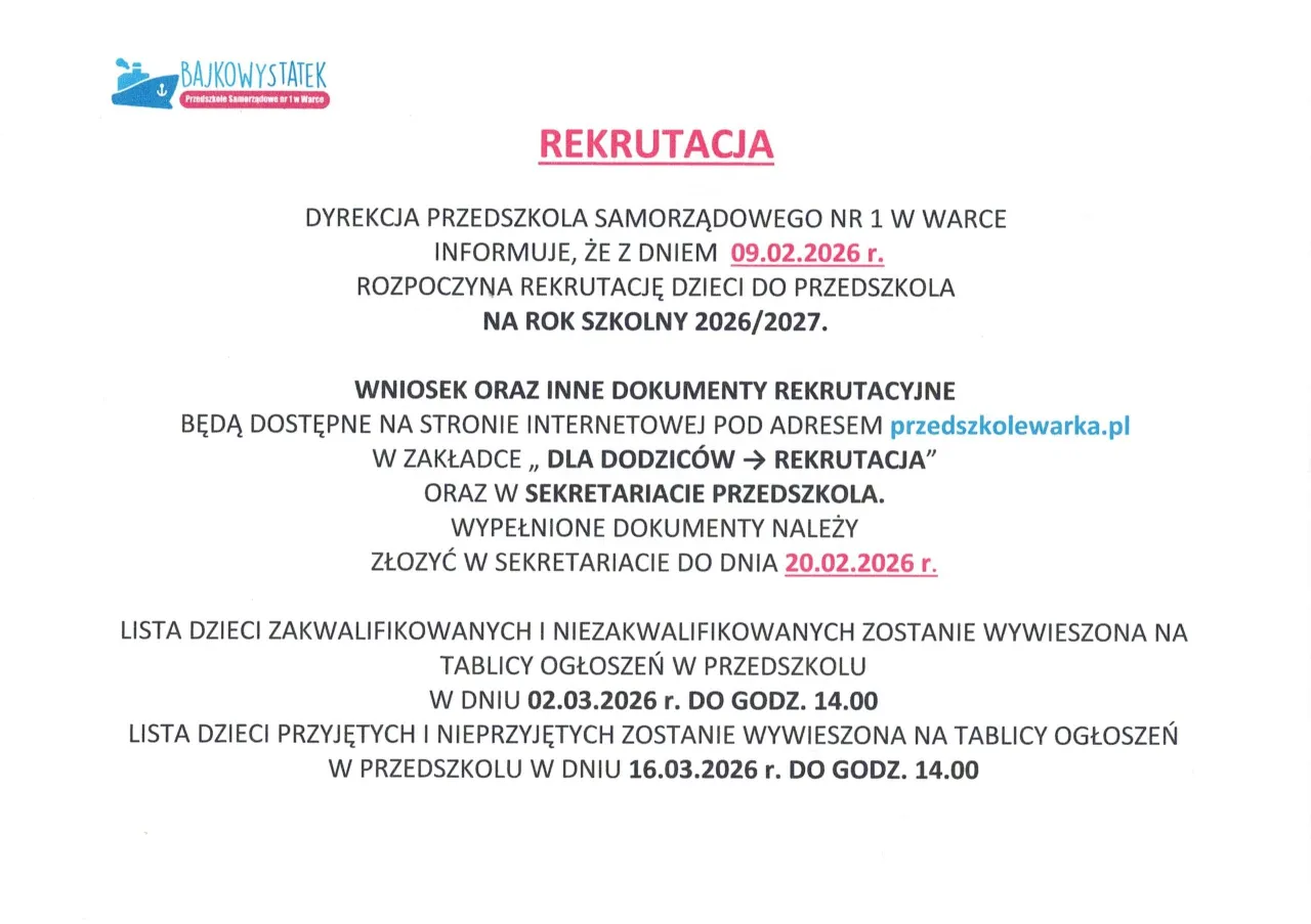 dokumenty rekrutacja przedszkole