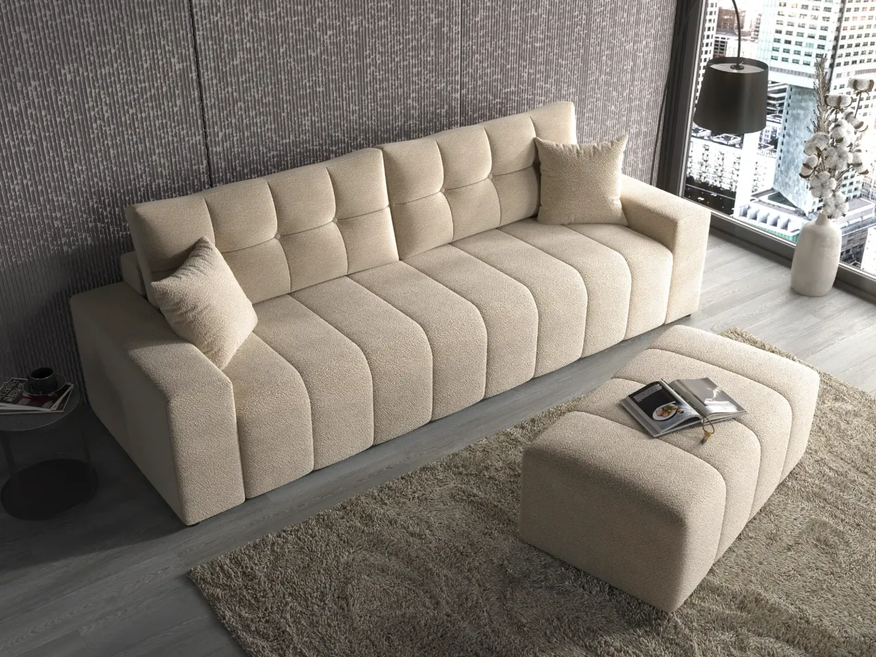 Kanapa z pufą w salonie